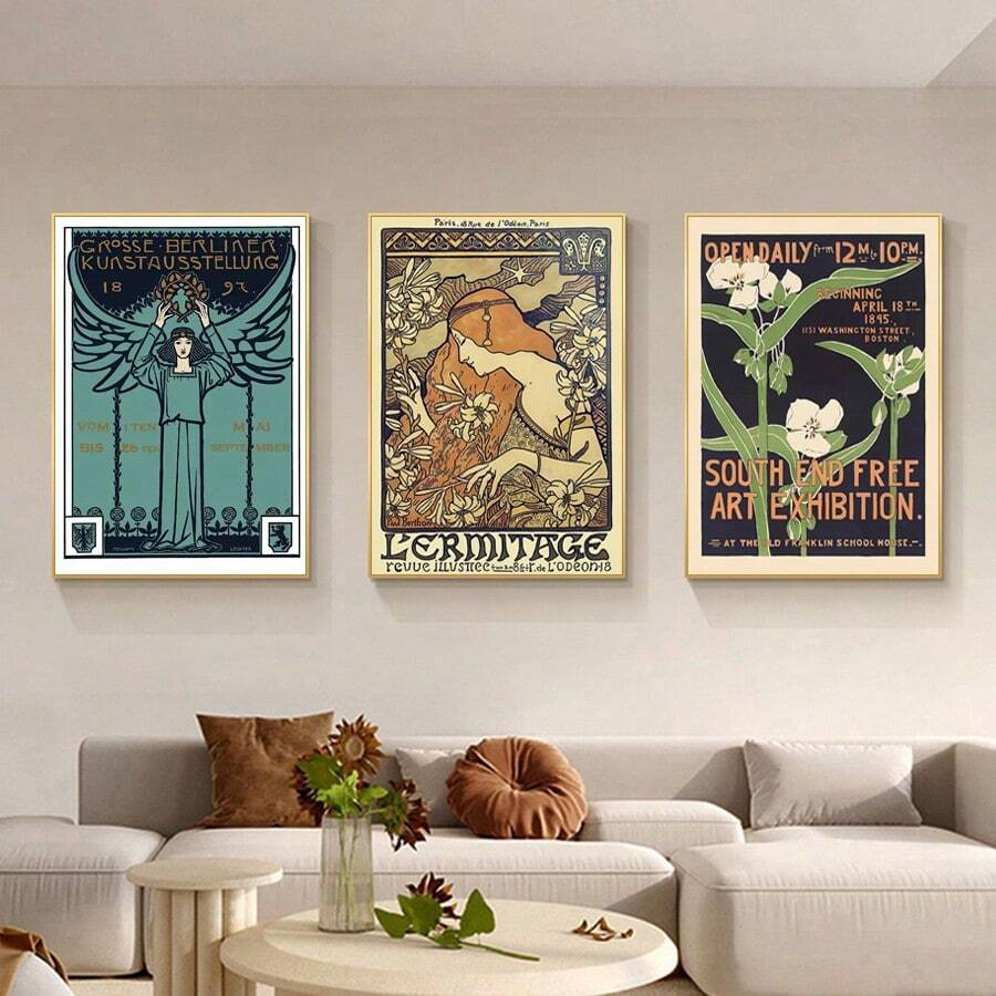 YIKES 1 pièce Affiche canevas Art Nouveau moderne rétro, peinture suspendue sur canevas pour salon, chambre à coucher, impression florale sans cadre, à utiliser pour la décoration murale, décoration de la maison