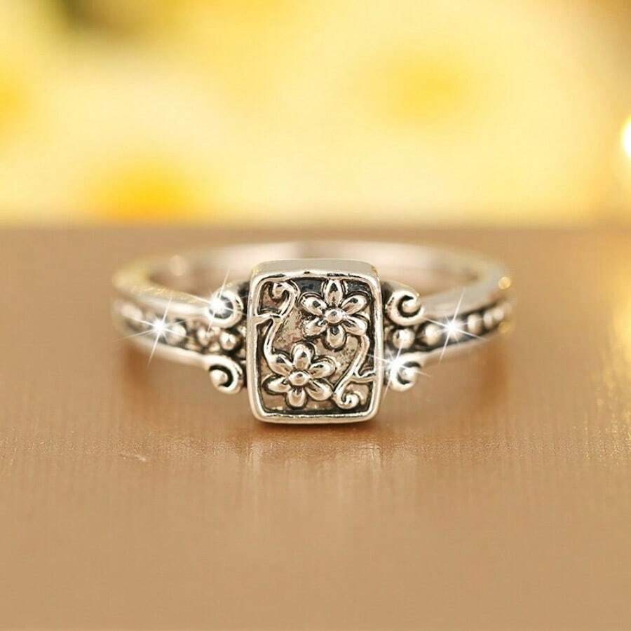 1 pièce Bague pour femme avec fleur vintage sculptée, pour fête, festival, port casual, port quotidien, bijoux pour la Saint-Valentin, mère, Fête des mères, cadeau
