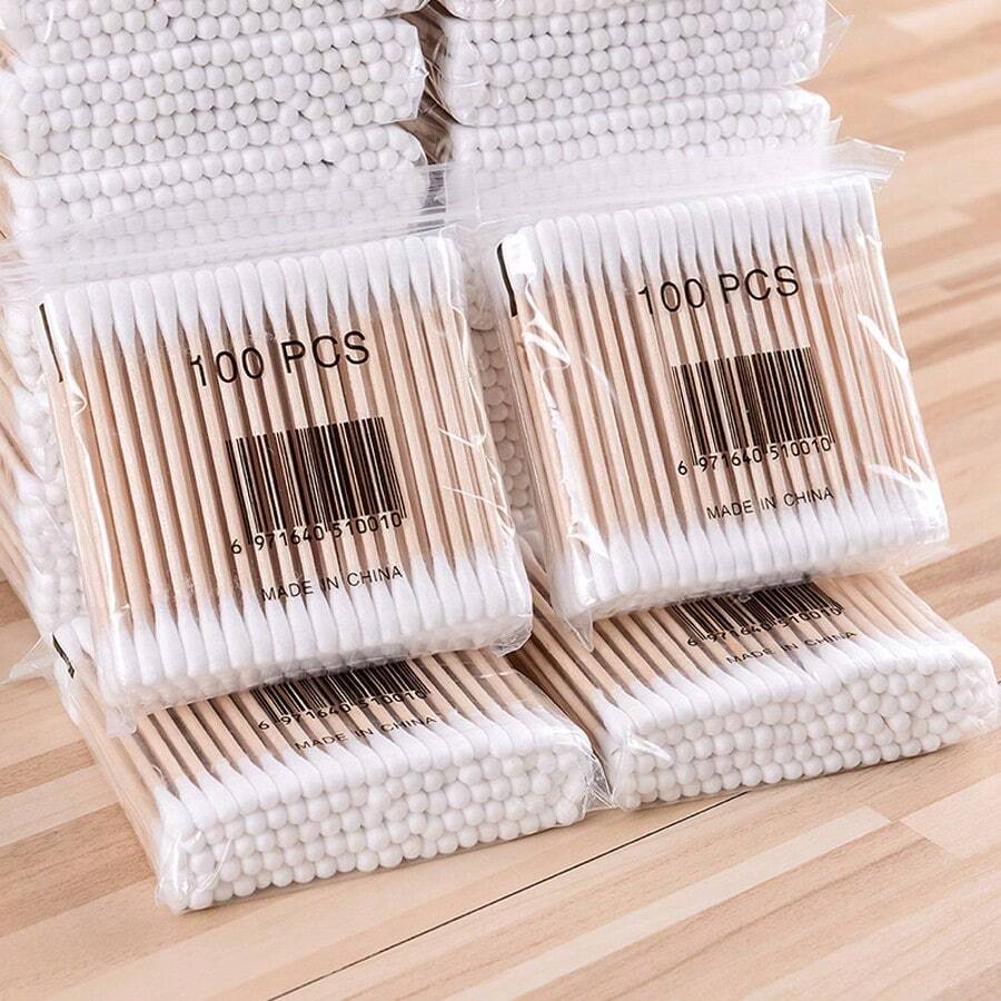 500/300/100pcs Cotton Swabs, Double-Ended Cotton Swabs, Household, Cosmetics, Makeup Remover And Ear Cleaning Cotton Swabs, Ultra-Portable, Suitable For Travel(Packing Random)