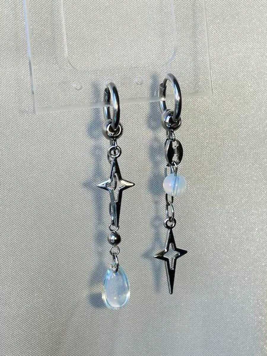 1 Pair Y2K Punk Star Earrings For Women Fashion Korean Jewelry Accessories Gift Protein Crystal Asymmetrical Star Pendant Gothic Ear Hooks
