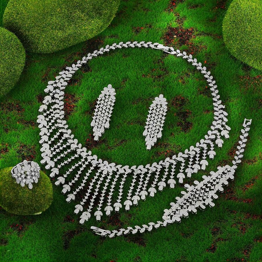 Conjunto de joias de luxo para casamento na Arábia Saudita, cristal CZ, zircônia, para noivas, festa de luxo em Dubai, conjunto de joias femininas para festa nigeriana
