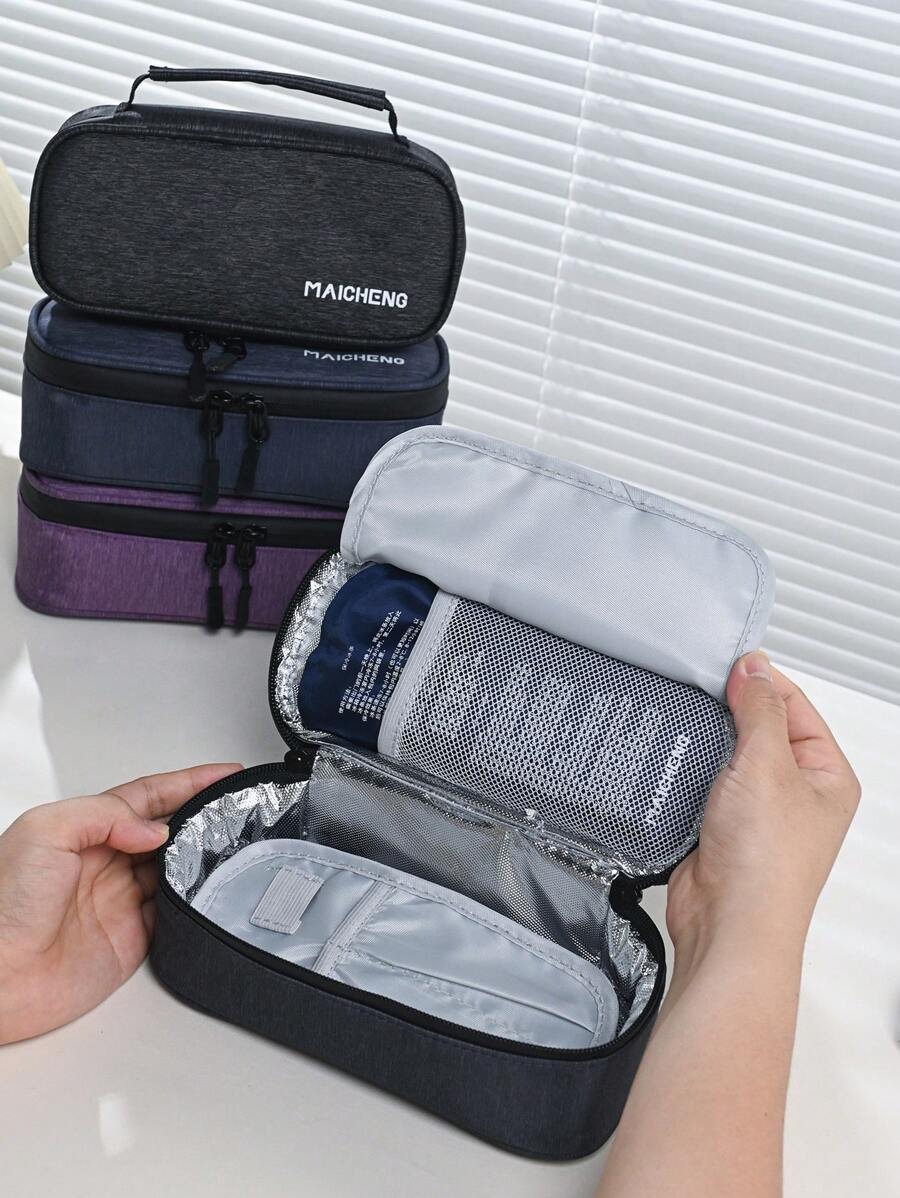 1pc Small-Size Grey Insulated Medical Cooler Bag With 2 Reusable Ice Packs, Portable Insulin Storage Case, Gel Ice Pack, Medication Box Travel Emergency Bag Camping Pill Box Pill Case Pill Organizer Pill Container Medicine Box First Aid Kit First Aid Medical Bag Emergency Kit Bag