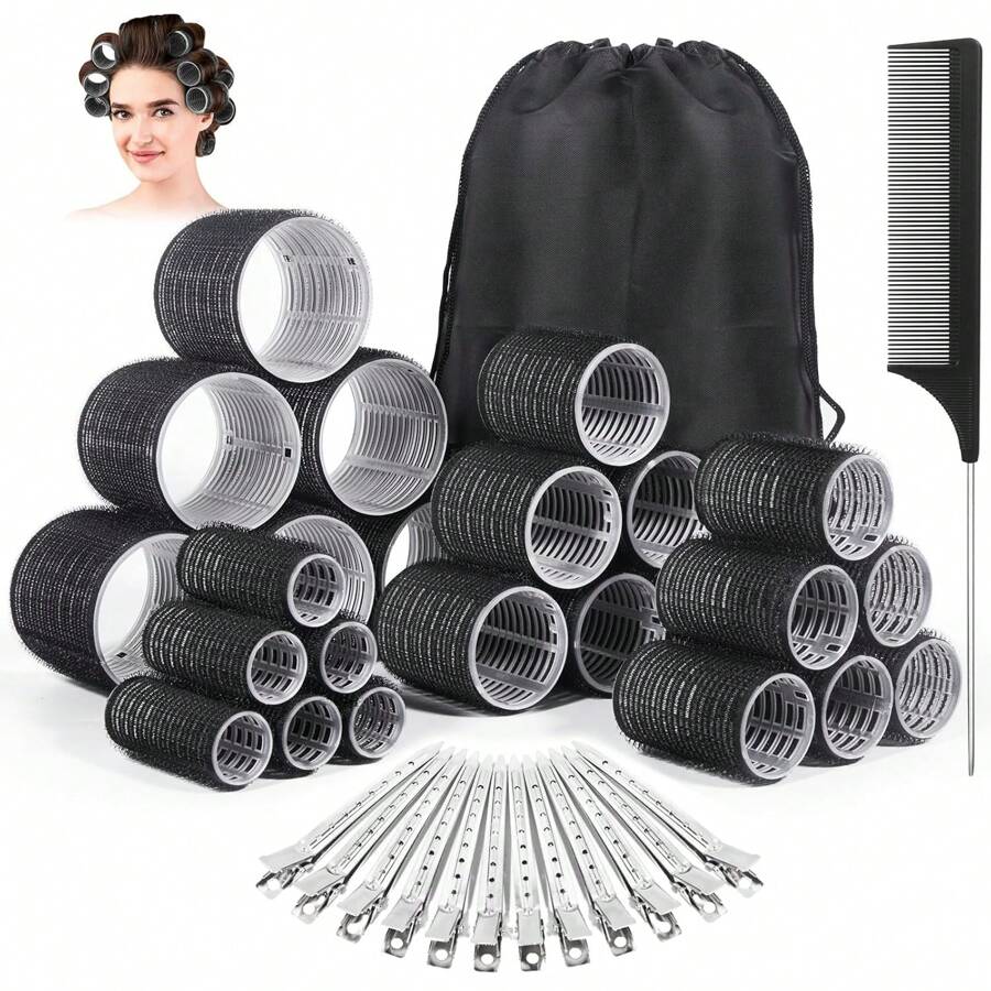 38PCS Hair Rollers Hair Curlers, Rollers, Curlers For Long Hair Thick, Jumbo Large Medium Small Rollers Set, 12 Stainless Steel Clips And Storage Bag ,Hair Rollers,Heatless Curls,Hair Curler,Hair Products And Accessories For Barber Salon Beauty Travel Essentials,Back To School,Travel Holiday Essentials,Hair Accessories For Women