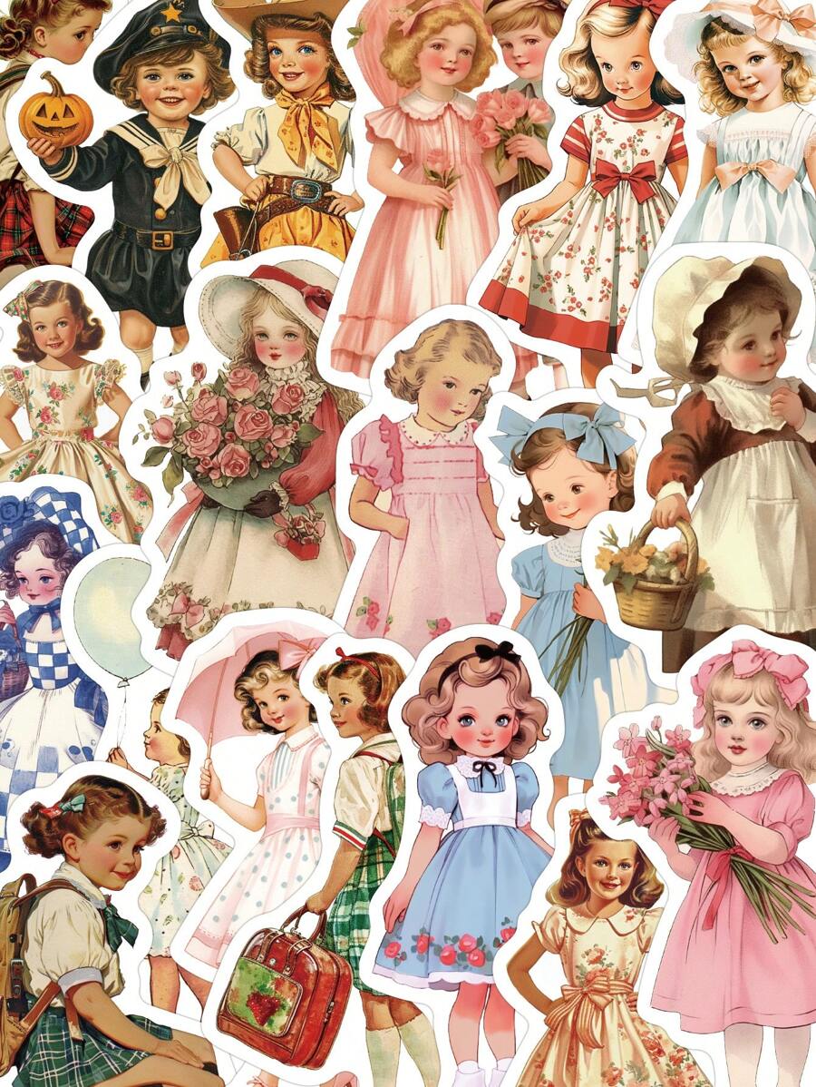 50pcs Cute Girl Cartoon Waterproof PVC Stickers For Laptop, Phone Case, Scrapbooking, Guitar, Luggage DIY Decor Back To School