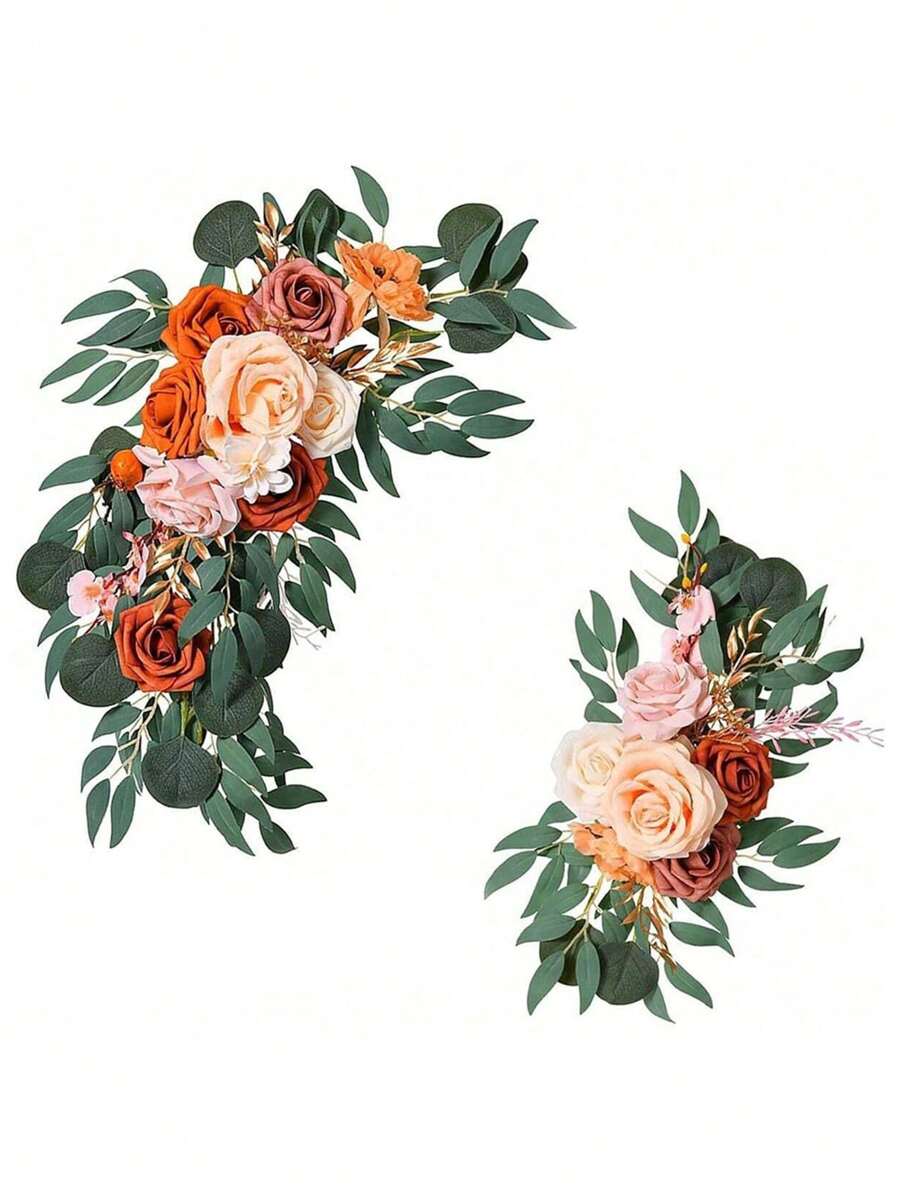 Lingqing Decoration Artificial Wedding Arch Flowers Kit, Set Of 2 Faux Rose Flower Swags For Wedding Welcome Signs Floral Decorations And Wedding Ceremony Arrangements Reception Backdrop Floral Decoration, Valentine Day, Gift Gifts Birthday Graduation