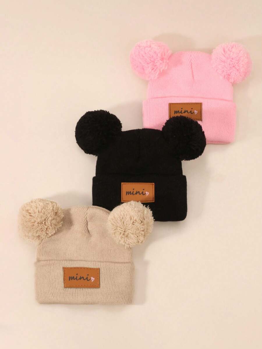 3 piezas Gorro tipo beanie negro unisex de 0 a 16 años para bebé, niños y niñas, estilo Y2K, gorro de punto para recién nacidos, adecuado para usar al aire libre, gorra de invierno cálida para el uso diario