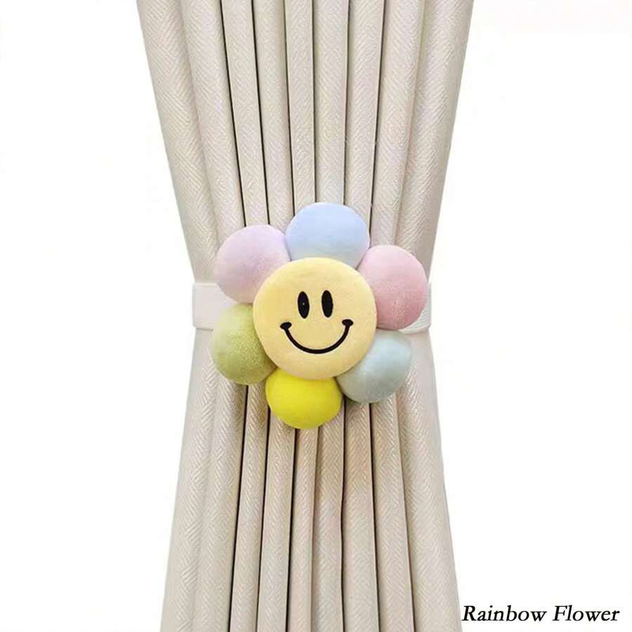 1pc Valentine's Day Adorable Cartoon Window Curtain Tie Back Tassels,3D Stuffed Doll Sheer Drape Holder, Bedroom Simple Binding Rope, Panda/Sunflower/Smiling Face/Cloud Shape Curtain Tie Backs