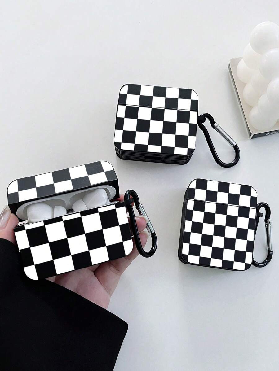 Kariertes Kopfhörertasche, schwarze Kopfhörertasche mit 1 Kopfhörertaschen-Clip, kompatibel mit Hülle, Pro (2. Generation), 3, Pro, 1/2, 4