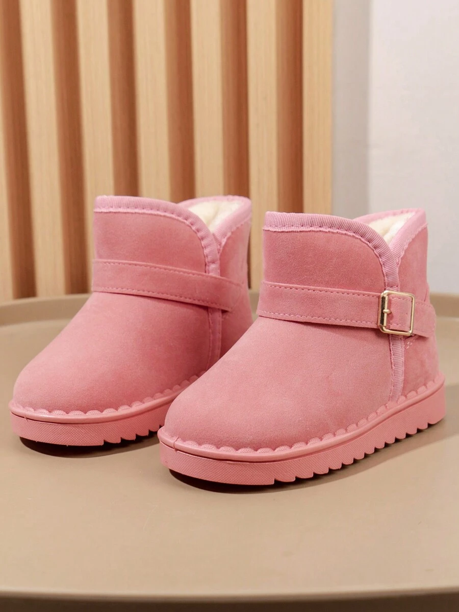 1 Pair Unisex Solid Color Front Button Decor Slip-On Snow Boots, Toddler Boys Comfortable Anti-Skid Soft Bottom Walking Shoes, Toddler Girls Plush Lined Thick Fur Winter Outdoor Activities Boots, Suitable For Autumn/Winter