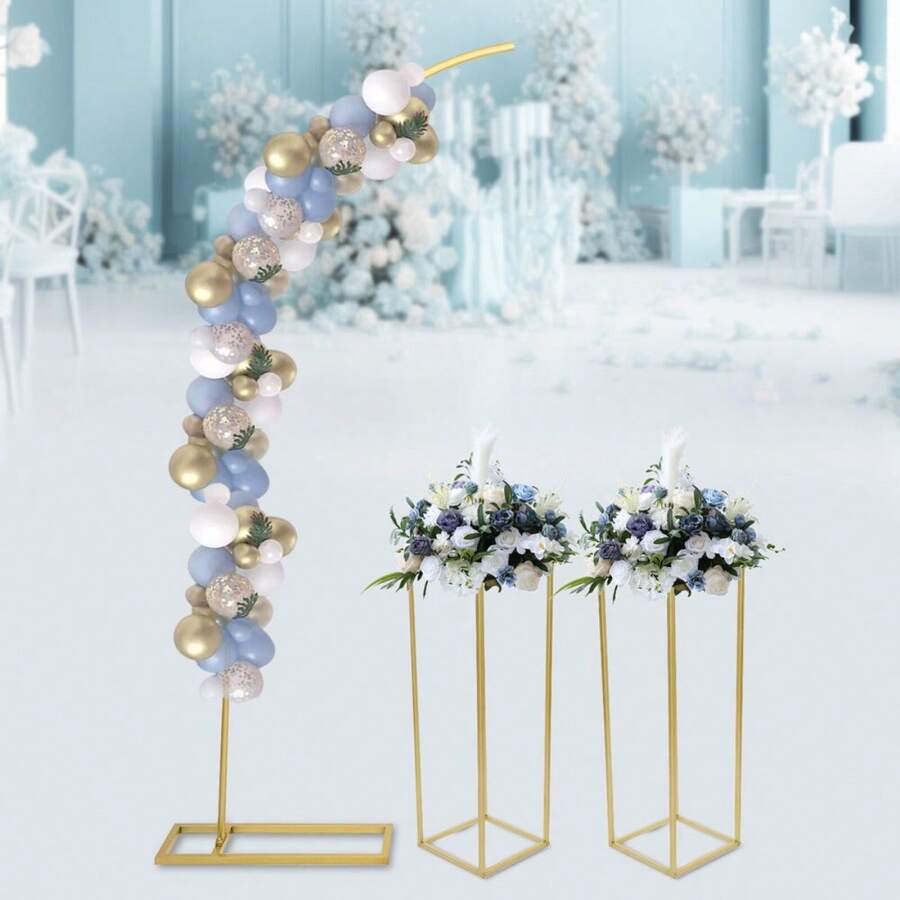 ZhdnBhnos ZhdnBhnos LINSIE Metal Arch Backdrop Stand, 6.56FT Wedding Arch Ballon Stand With 2 (1.97FT) Square Frame Stand Sets For Birthday Party Graduation Ceremony Baby Shower Decoration (Gold) Ballon Arch Stand And 2 Wedding Flower Stands, Arch Backdrop Stand For Parties The Best Gift/Present For Family&Friends Happy Christmas