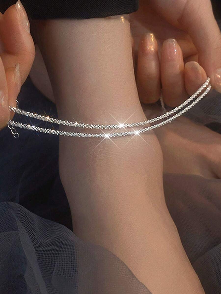 2 pièces Chaîne en cuivre Bracelet de cheville ciel étoilé brillant, bracelet de cheville simple éclair