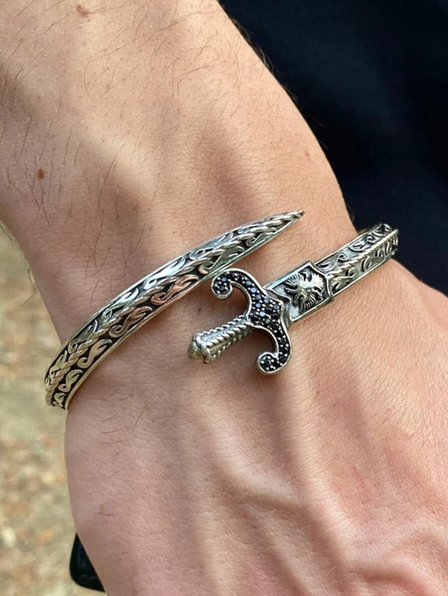 1pc Punk Gothic Geometric Opened Sword Cuff Bangle Bracelet Personality Couple Gift For Men Hiphop Jewelry