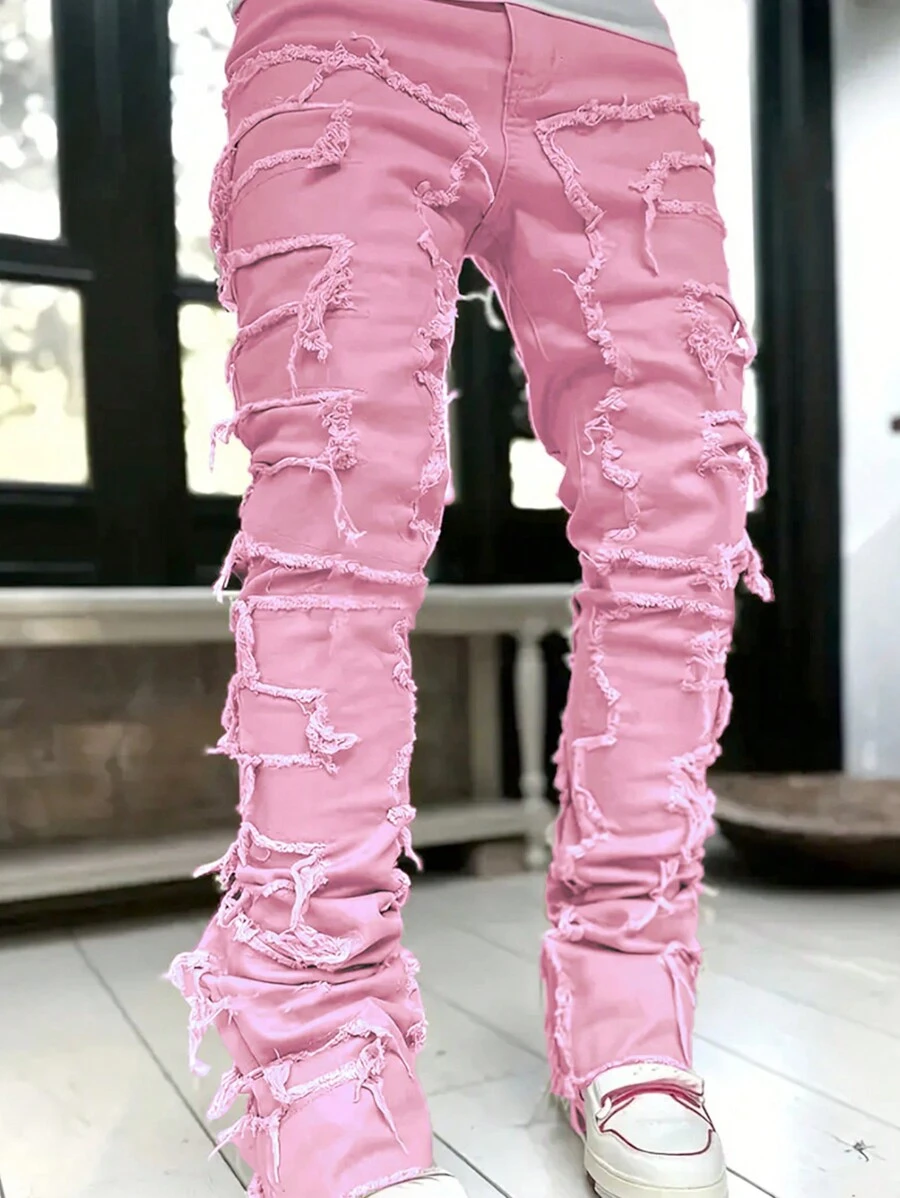 Modische kreative Teenager Jungen Jeans mit Quasten Dekoration