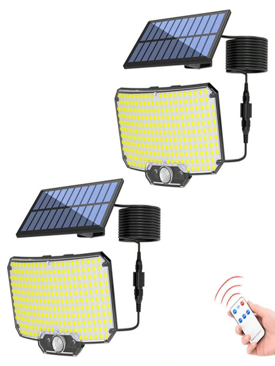1pc 234LED Solar Lights For Outdoor With Motion Sensor, Solar Spotlight With Remote Control, 3 Modes Solar Flood Light With Extension Cord For Patio, Porch, Camping And Backyard