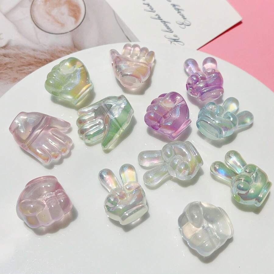 10pcs Mixed Glow-In-The-Dark Colorful Beaded Hand Gesture Design Beads, DIY Jewelry Making Supplies
