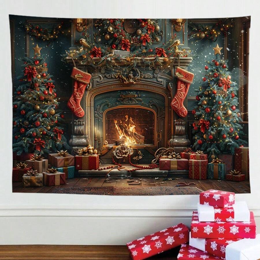 1 bucată 105 g/m² poliester chenille tapiserie de perete de Crăciun, atmosferă decorativă clasică, decor de cameră, decorațiuni interioare, obiecte de cameră, arte de perete, steaguri pentru cameră, decor de Crăciun, tapiserie, decorațiuni de Crăciun