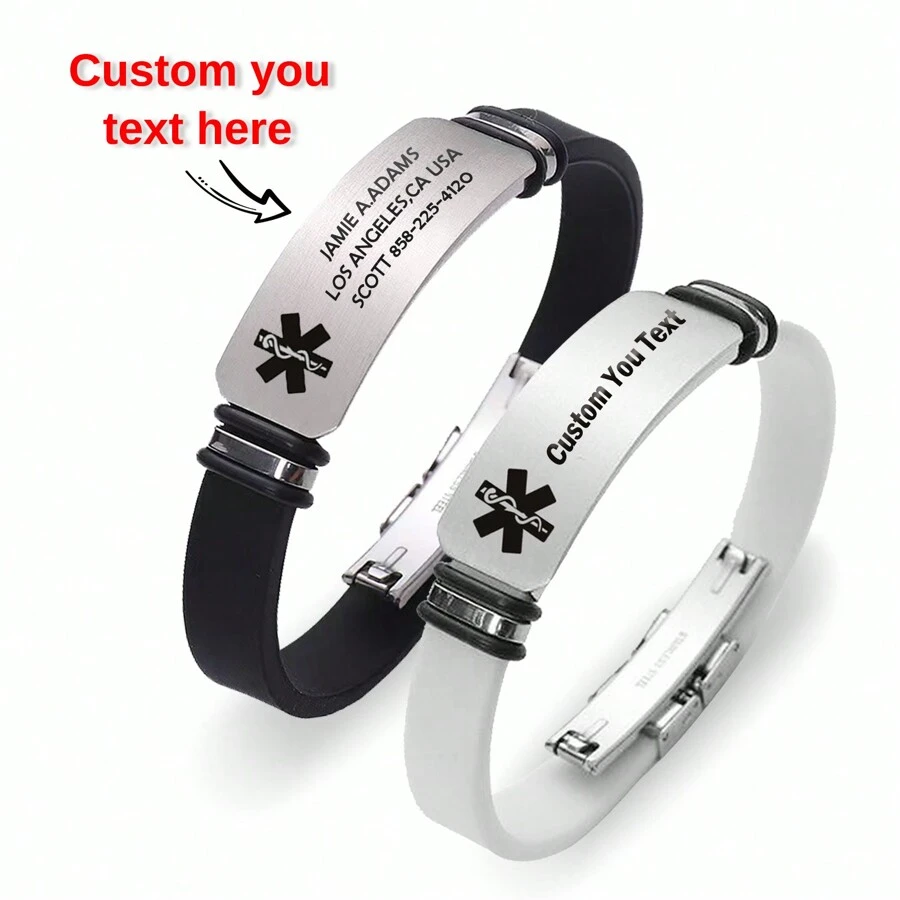 Bracelet d'alerte médicale personnalisé | Bracelet médical en silicone multicolore de haute qualité pour hommes et femmes | Bracelets d'identification médicale d'urgence élégants, personnalisés, qui sauvent des vies