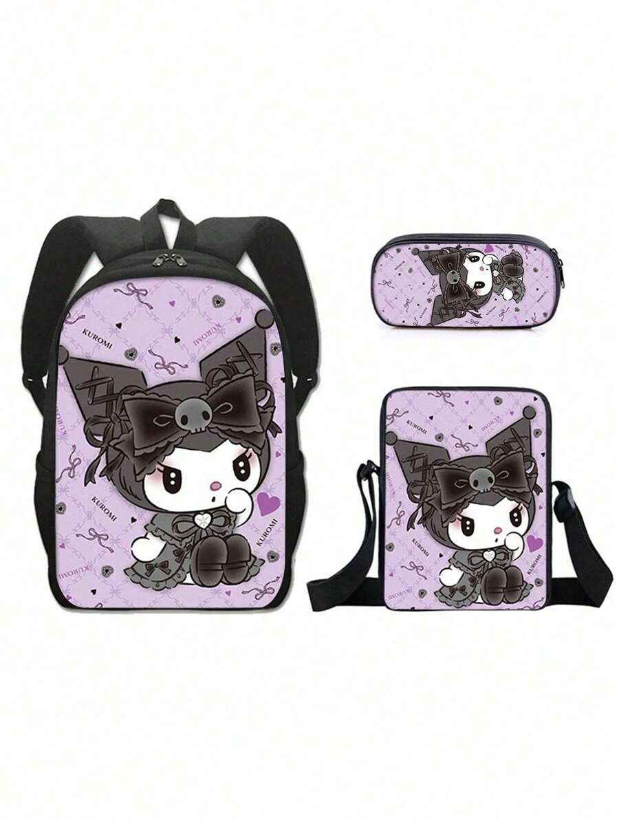 Sanrio 3D Fully Printed Cartoon 3-Piece Backpack Primary School Bag Children's Lunch Bag Pencil Bag Set Anime Kawaii Cartoon School Bag