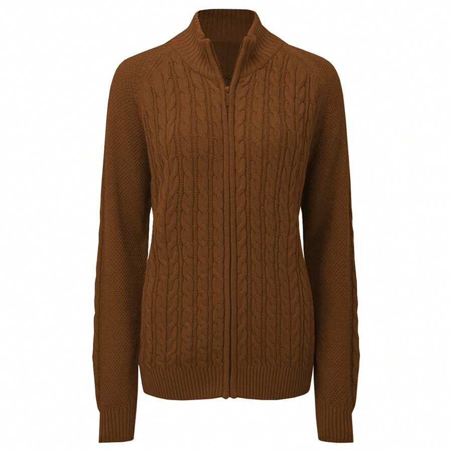 BZB Women's Zipper Cable Knit Sweater Cardigan Long Sleeve Open Front Warm Knit Cardigan Casual Cardigan Knitwear