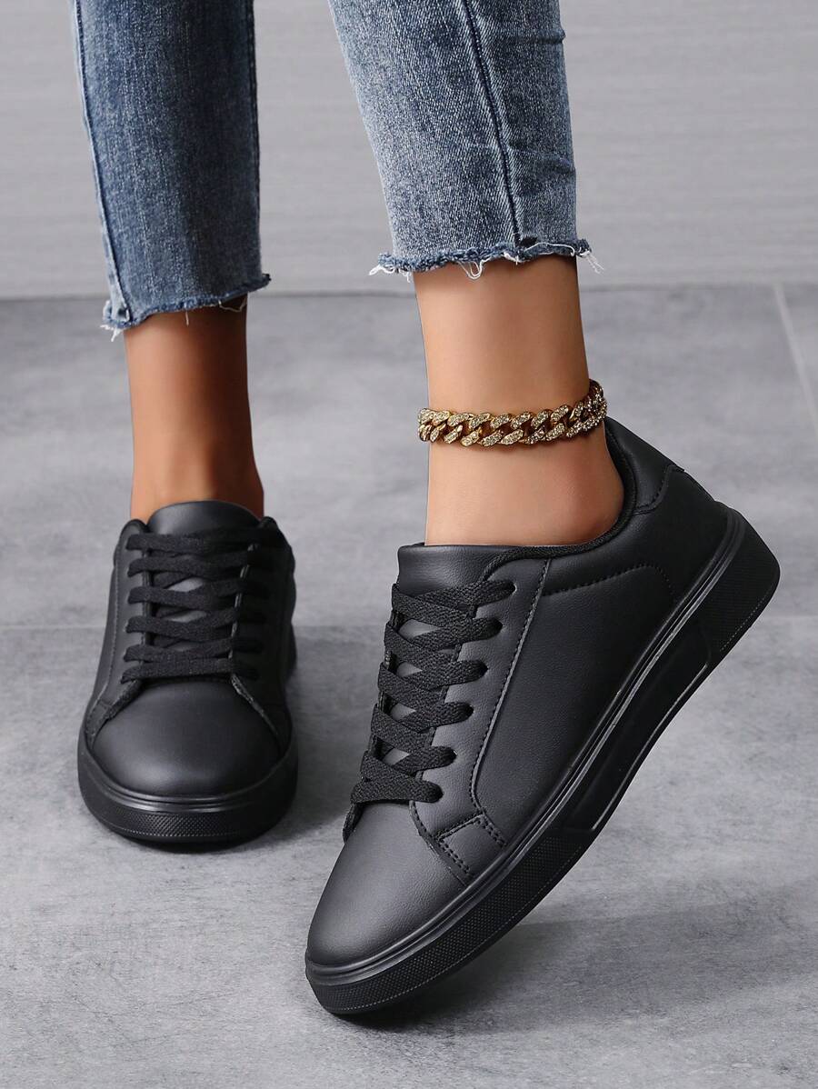 Damen schwarze Lässig-Sneaker, Große Größen Sportschuhe, Skateboardschuhe, modische vielseitige leichte atmungsaktive Freizeitschuhe für Studenten, Frühling/Sommer