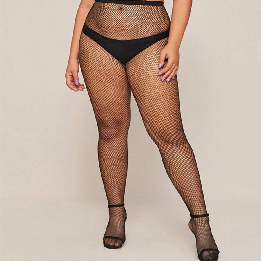 1 par de medias de rejilla de unicolor de moda y talla grande para decoración diaria de mujeres