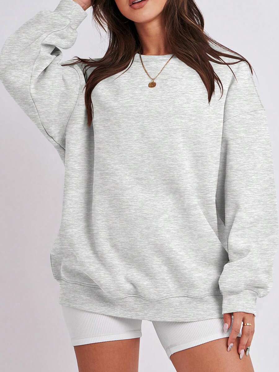 Damen lässiges Sweatshirt mit Rundhalsausschnitt, locker geschnitten, weich, Langarm Pullover