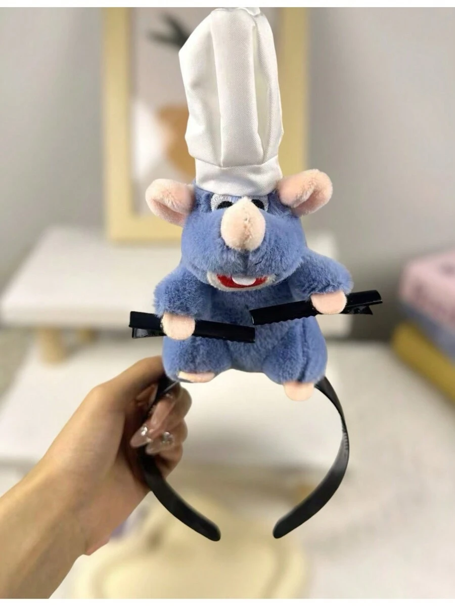 Diadema de Ratatouille, ratita azul kawai 14 cm, peluche para el cabello
