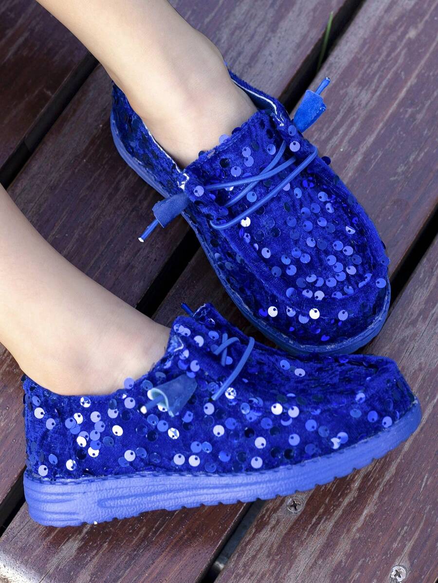 1 Par de Mocassins Esportivos Casuais de Cano Baixo Brilhante e Respiráveis para Meninas, com Elástico, Uso Conveniente para Escola, Ar Livre, Todas as Estações