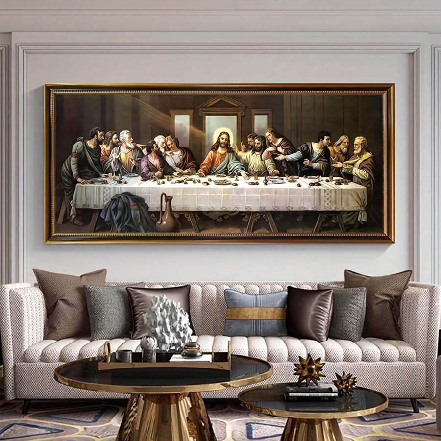 1pc Unframed Vintage Canvas Print Poster, Last Supper Oil Painting Canvas Wall Art, Artwork Wall Painting For Bathroom Bedroom Office Living Room Wall Decor, Home Decoration Gifts Birthday Graduation