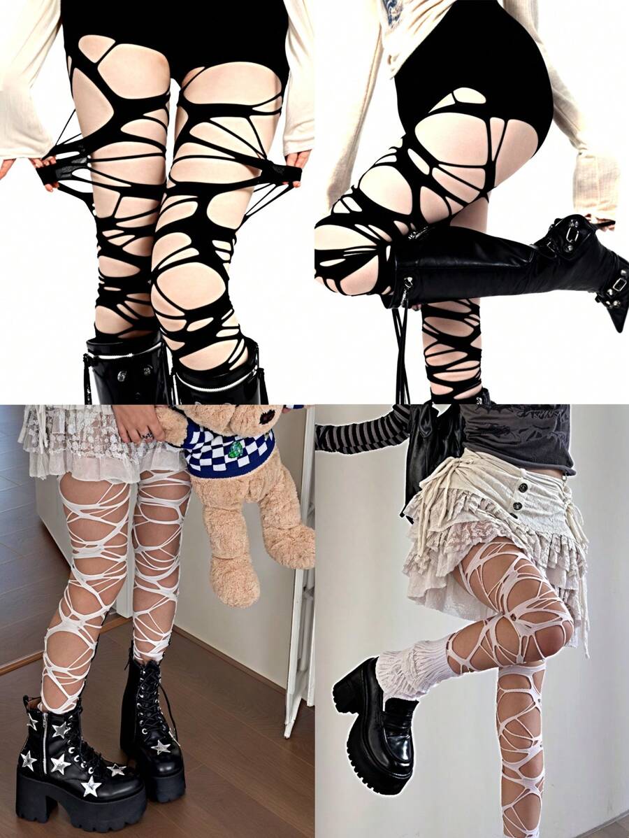 Collants filet style punk gothique à fines bretelles, design de chauve-souris ajouré, collants sexy, collants noirs style punk gothique déchirés, collants noirs sexy de style Y2K pour femmes, pour la photographie, la boîte de nuit, Noël