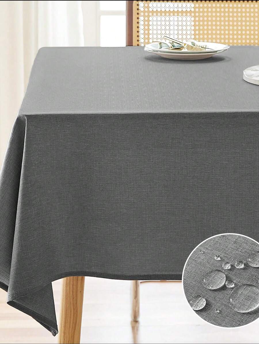 1pc Rectangular Solid Color Linen Tablecloth, Waterproof & Stain Resistant, Suitable For Kitchen, Dining Room, Coffee Table, Restaurants, Weddings, Gatherings, Birthday Parties