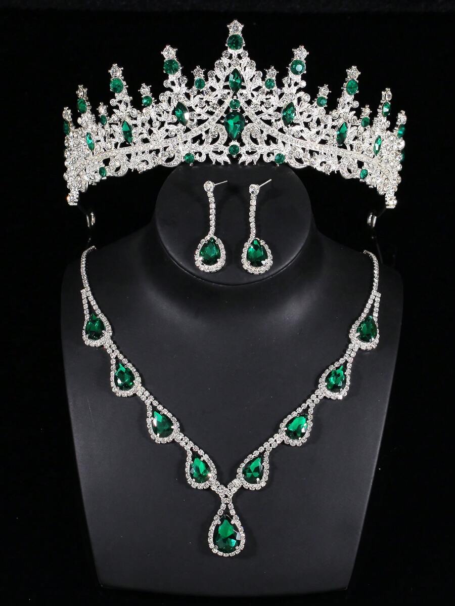 Set de 4 piezas: Corona de niña de las flores para boda, conjunto de collar y aretes de cristal, accesorios para vestirse para fiesta, festival y evento, apropiado para presentaciones en escenario, pasarela y regalo de cumpleaños para niños