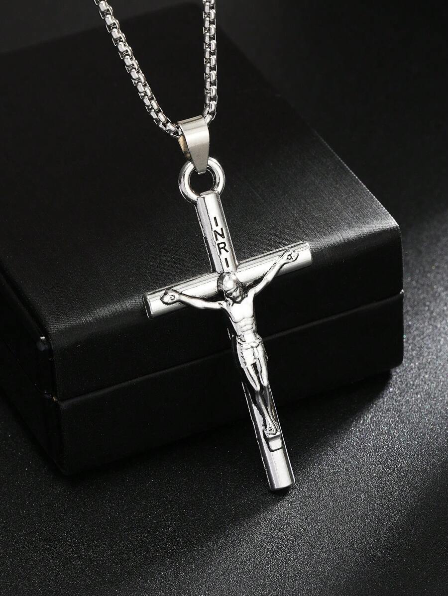 1 Stück Halskette mit Kreuz Göttin Anhänger im europäisch-amerikanischen Hip Hop Stil, rostfreie Stahlkette für Pullover, Familien/Feiertags/Geburtstags Geschenk, Unisex Schmuck