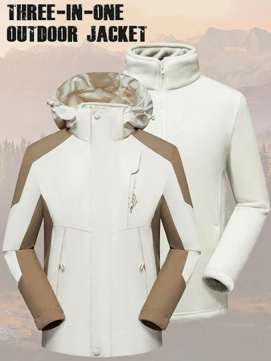 1pc Women Outdoor Sports Hiking Camping Windproof Waterproof Fleece Detachable 3-In-1 Heated Warm Jacket