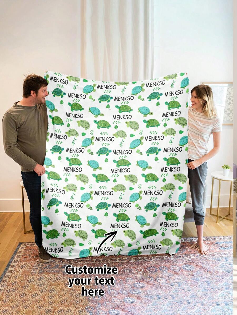 1pc Pet Turtle, Gift For Loved Ones, Friends, Kids, Customized Text, Flannel Printed Blanket - Soft & Comfortable For Bedroom, Sofa, Office, Outdoor Camping, Travel, Holiday Gifts Like Valentine's Day, Mother's Day, Birthday, Anniversary, Graduation, Wedding, Father's Day, Children's Day