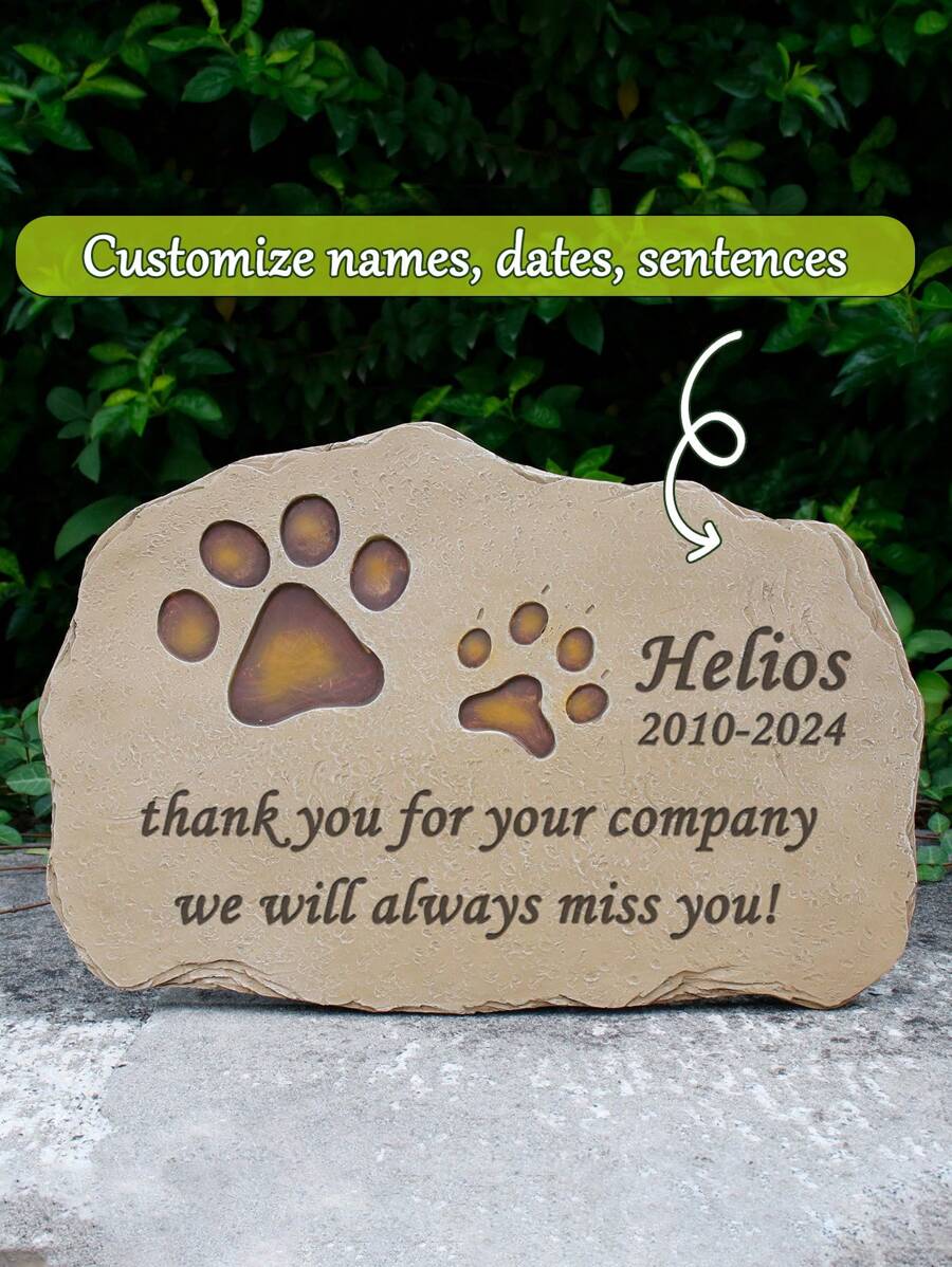jinhuoba 1pc Pet Memorial Stone, Customized Brown Dog/Cat Paw Print Gravestone, Indoor/Outdoor Remembrance Marker For Lost Pets