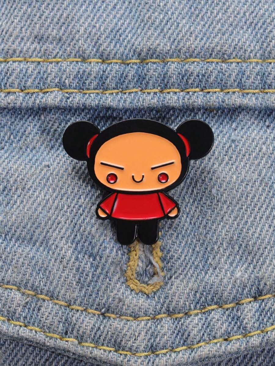 1 Pieza Broche de esmalte con diseño chino de niña cabeza de bola, accesorio personalizado de icono de dibujos animados, broche de muñeca lindo y divertido, accesorio de pasador para solapa, sombrero, mochila, decoración, joyería, regalo para mejor amiga, accesorio para vestir, pin para ropa, dije para mochila, para la escuela
