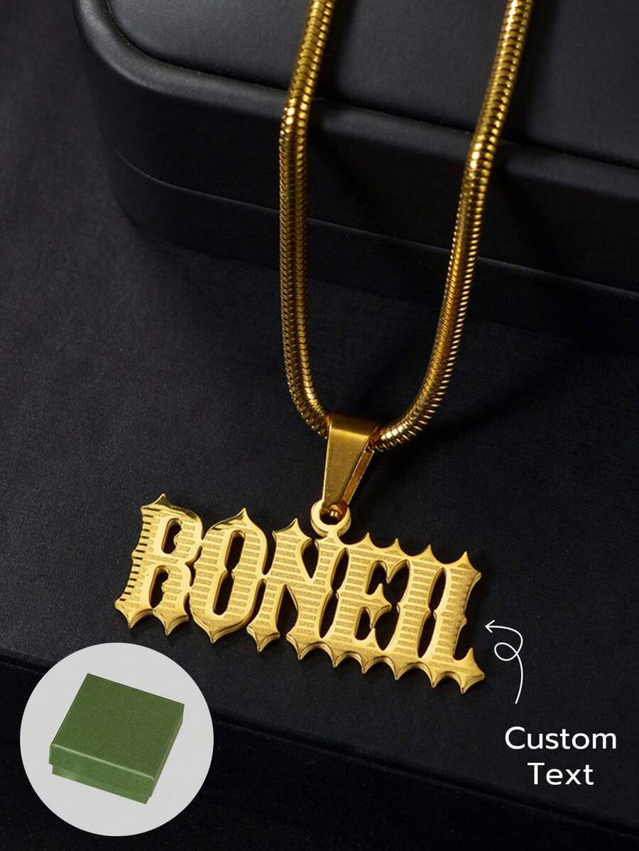 1pc New Product Advanced DIY Name Customization Hollow Out Special Flame English Letter Pendant Necklace Women's Stainless Steel Round Snake Chain Jewelry, Electroplated 18k Gold Stainless Steel Necklace, Including Gift Box, For Friends, Couples, Family, Festival Gifts