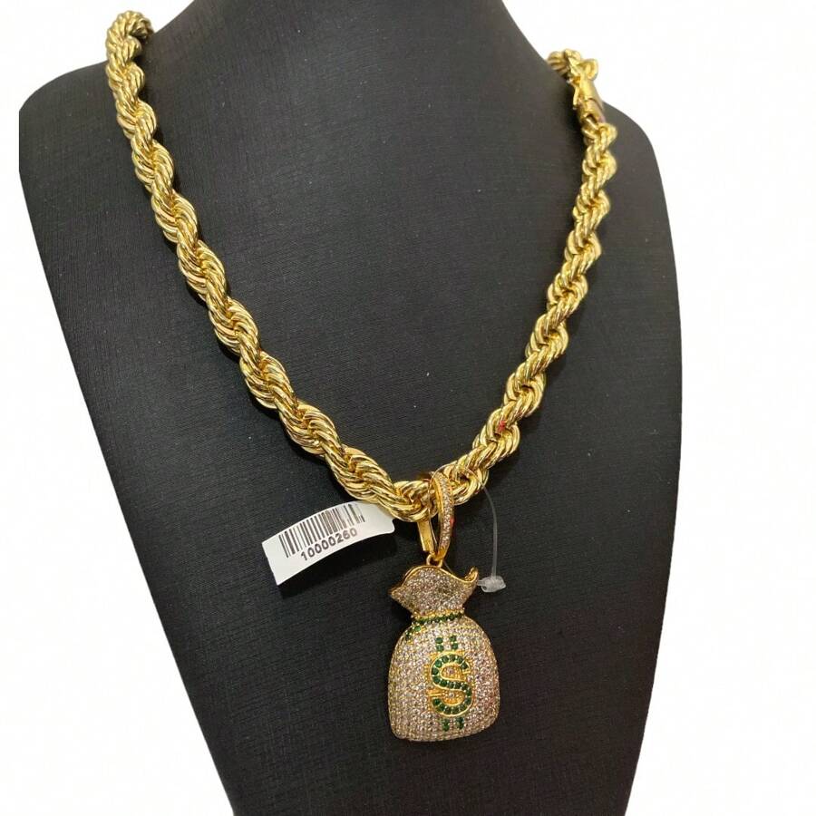 Cordão Baiano 13mm + Pingente Cifrão - Banhado a Ouro