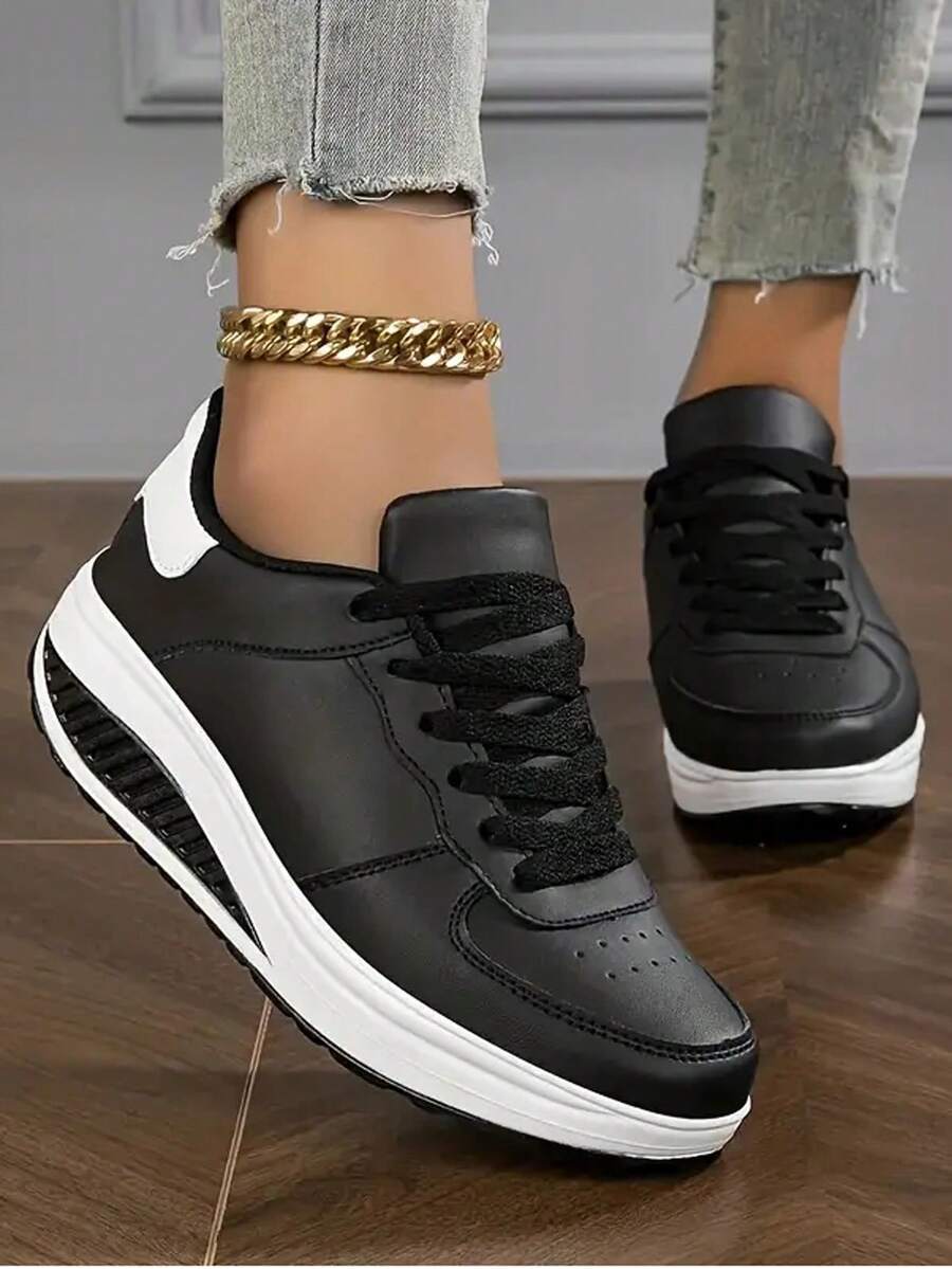 Bequeme Keil-Sneaker für Damen für alle Jahreszeiten – wasserdichte Mikrofaser, lässiges Schnürmodell, Low-Top-Design