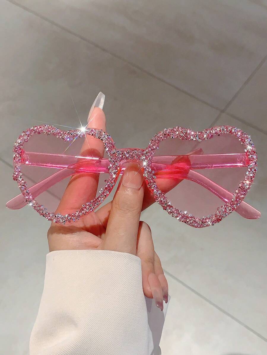 1 pereche de ochelari de vedere la modă, fără rame, cu decor cu strasuri, potriviți pentru baluri mascate, festivaluri pentru femei, accesorii de plajă pentru femei, ochelari de soare, elemente de bază, toamnă, iarnă, ținute pentru femei, haine, afaceri, casual, cadouri de Ziua Îndrăgostiților, primăvară, vară, culori strălucitoare pentru vacanță de vară la plajă, în aer liber, călătorii