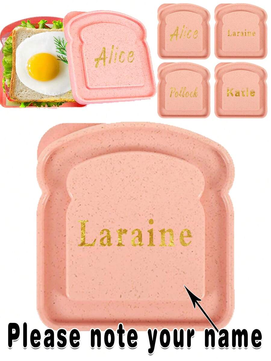 1 Pc Customized Name Toast Box Lunch Bag Bread Freshness Preservation Bento Case Organizer With Lid Sandwich Breakfast Container Portable For Outdoor Picnic Meal Accessories Personalized DIY Pattern With Name Customiz