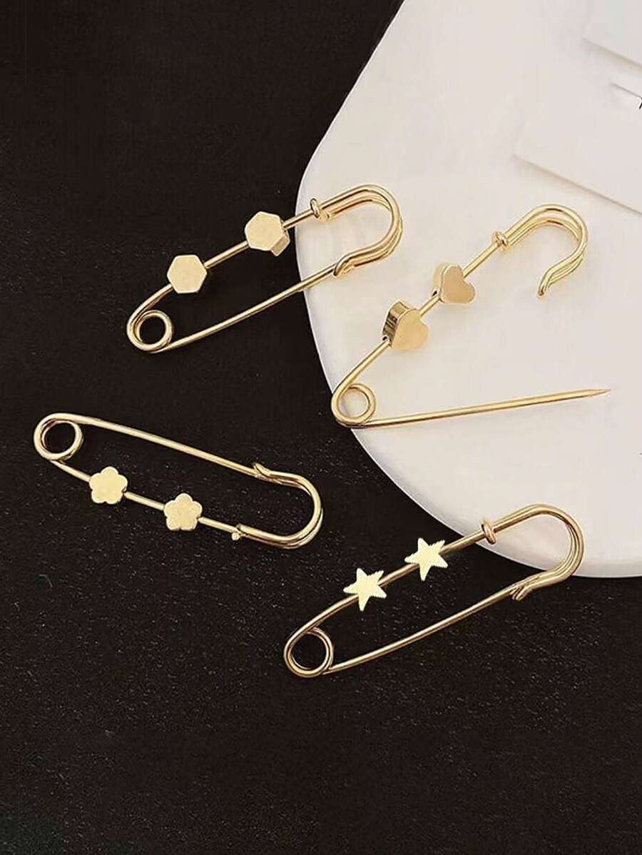 4pcs/Set Star & Heart Decor Safety Pin Design Brooch Valentines,Mom,Mother,Mother's Day,Gift