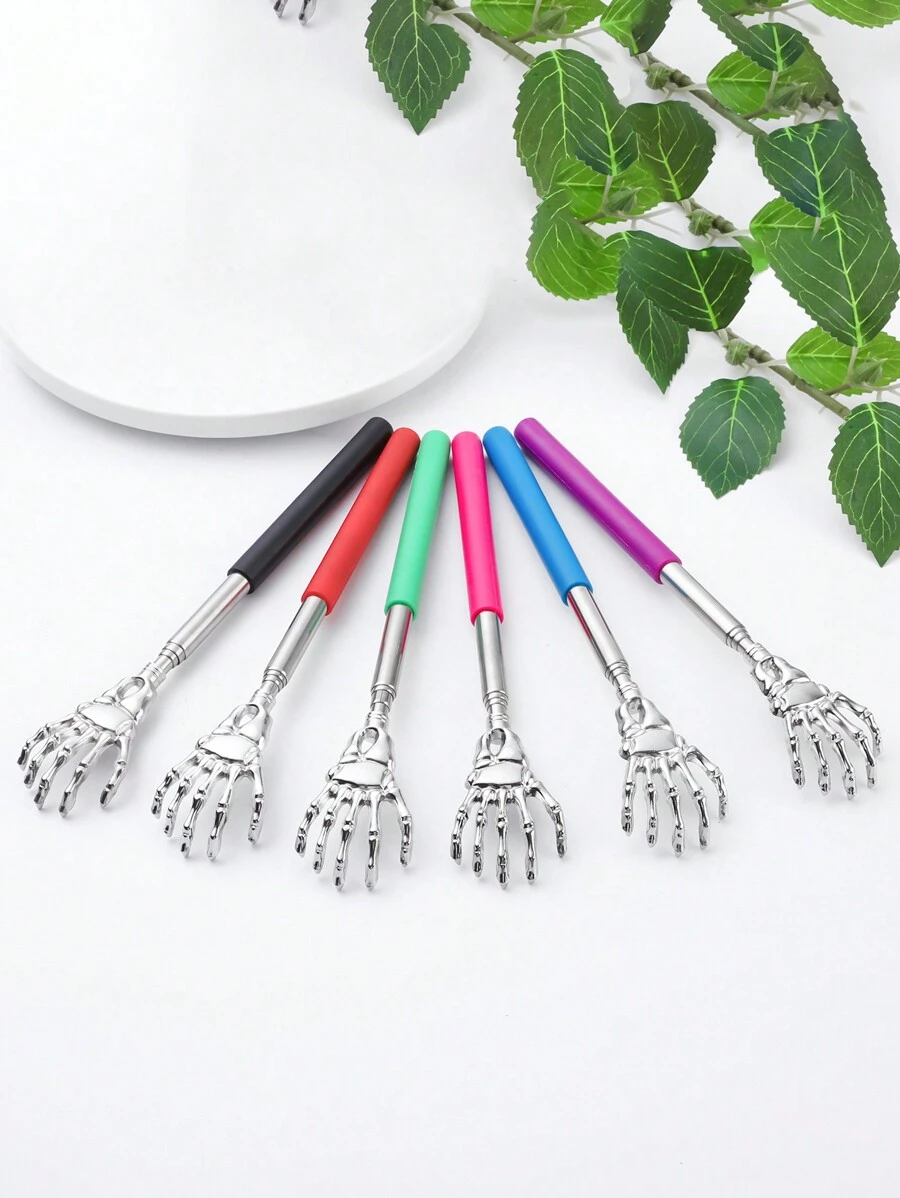 1pc Portable Adjustable Retractable Back Scratching Massage Tool, Halloween Metal Ghost Hand Expandable Back Scratching Stick, Portable Novelty Claw Scratching Tool Simulating Hand Toy Decorative Support
