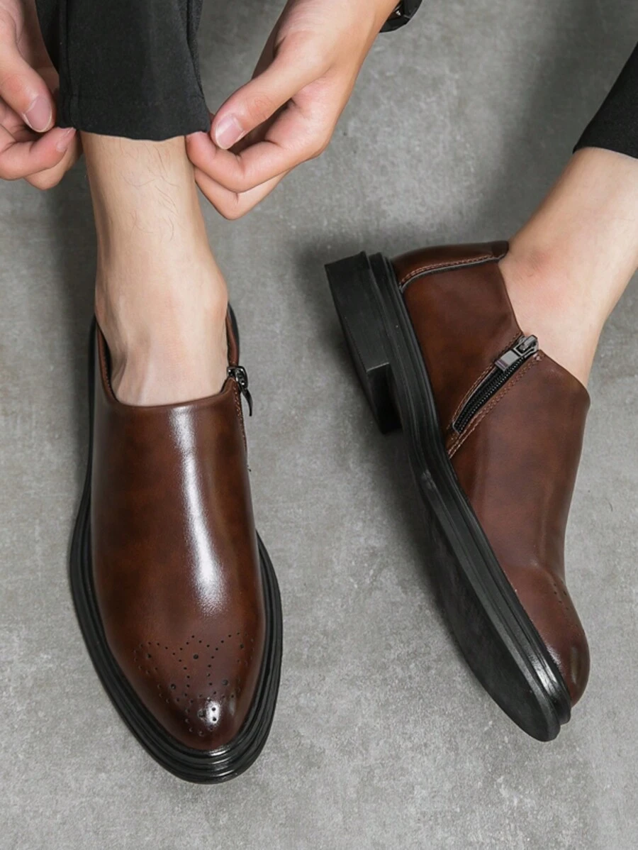 Męskie modne buty biznesowe casualowe, czarne skórzane buty biurowe, brogsy rzeźbione skórzane buty wizytowe ze wzrostem, odpowiednie na sobotnie imprezy, bankiety i wesela