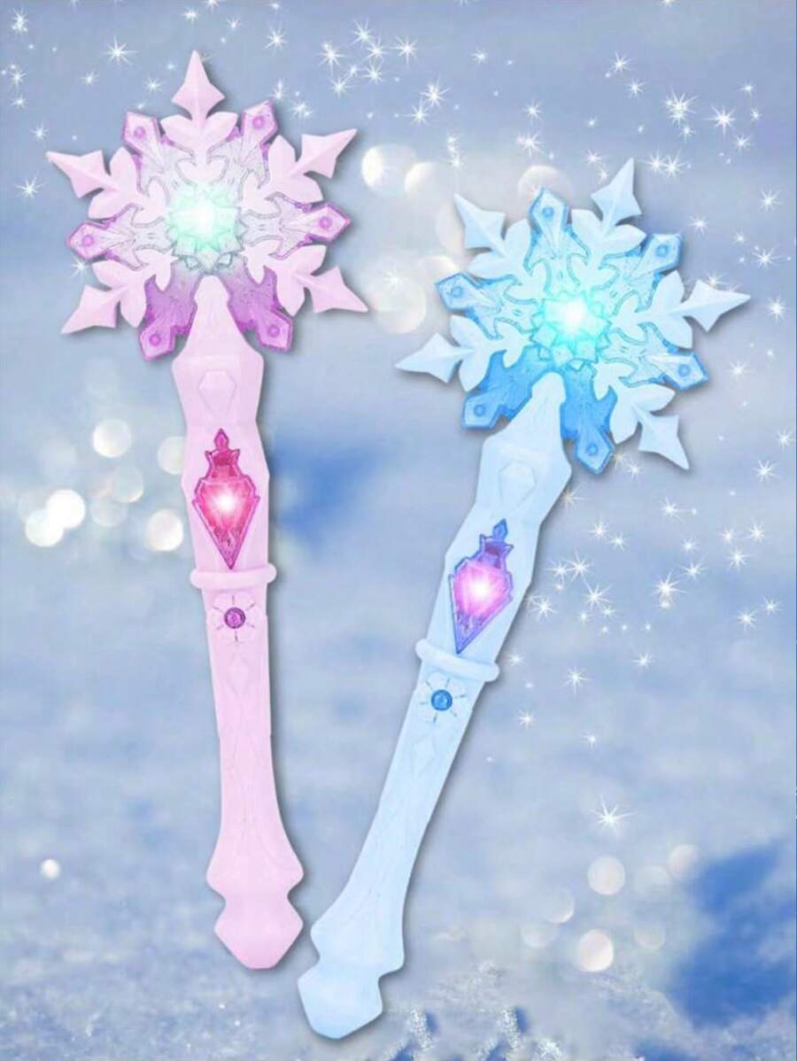 1 pieza Varita mágica con luz y música de copo de nieve azul para disfraz de princesa, para juegos de roles, fiestas y regalos (Batería no incluida), Navidad, Decoraciones Navideñas, Varita Luminosa