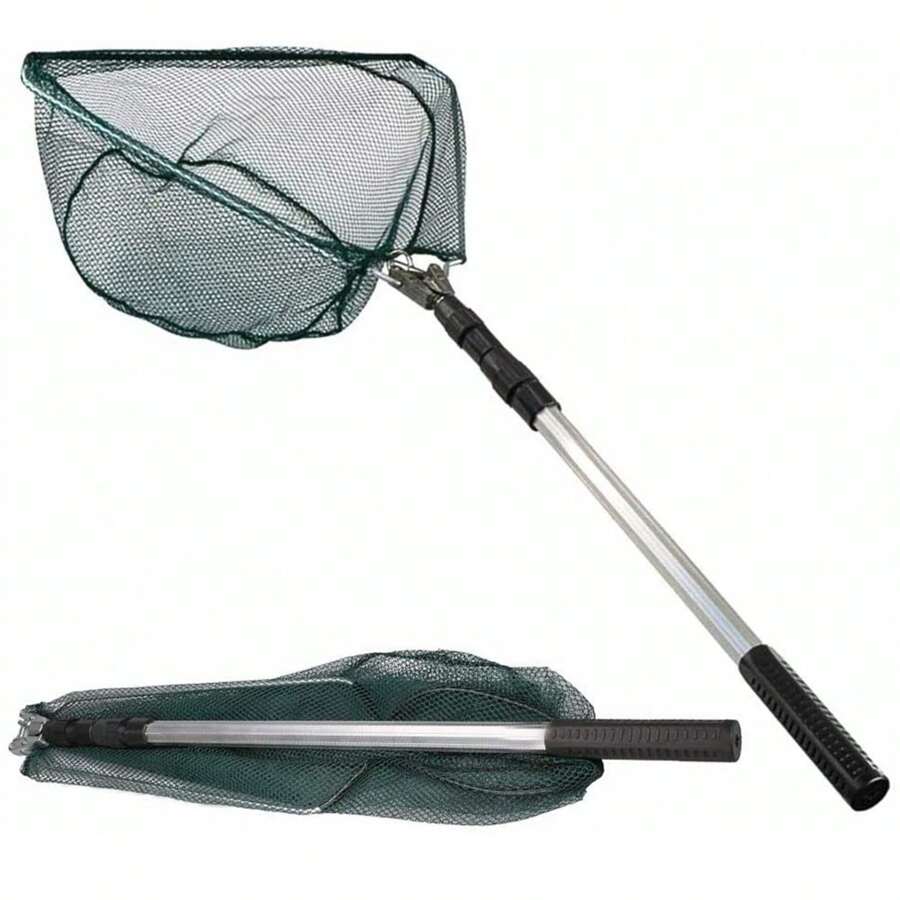 Fishing Landing Net With Telescopic Handle, Foldable & Collapsible, Lightweight Aluminum Alloy Frame, Portable Long Handle For Bird & Fish Catch And Release