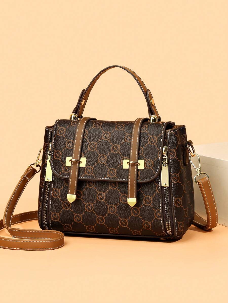 Bolsa de mão feminina com padrão da moda, bolsa grande de capacidade para mulheres de meia-idade com estampa de seta dupla