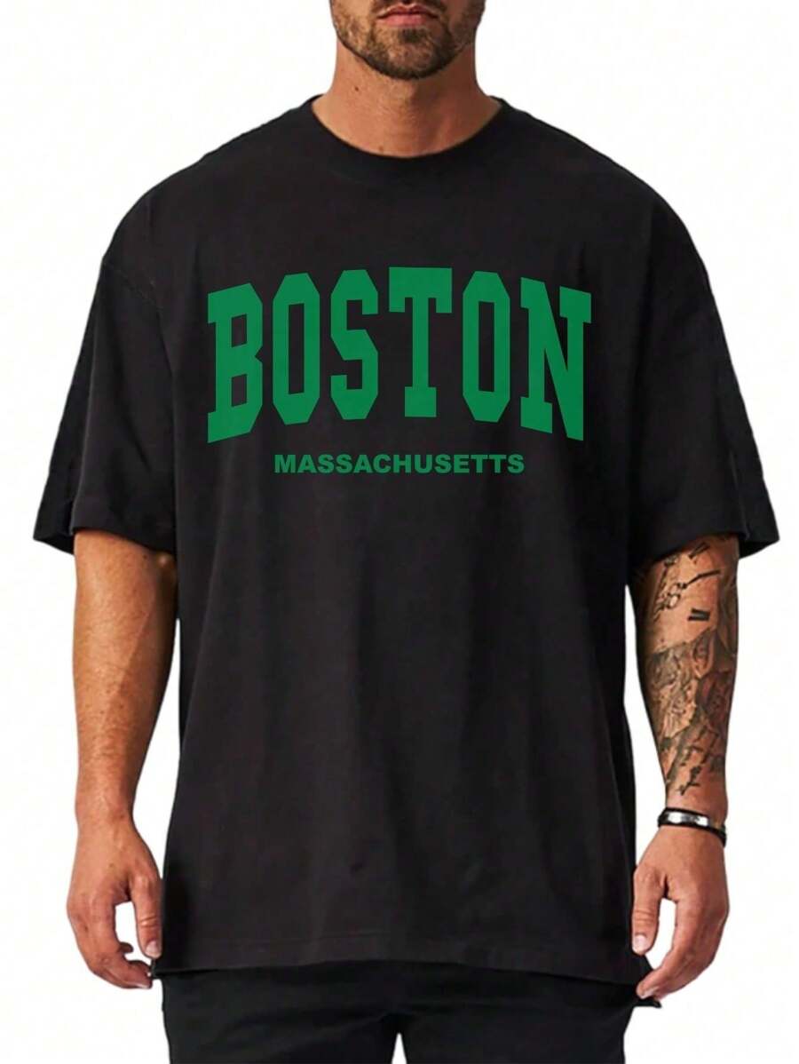 Camiseta Masculina Oversized StreetWear Boston Massachusetts 100%Algodão do P ao Plus size G3