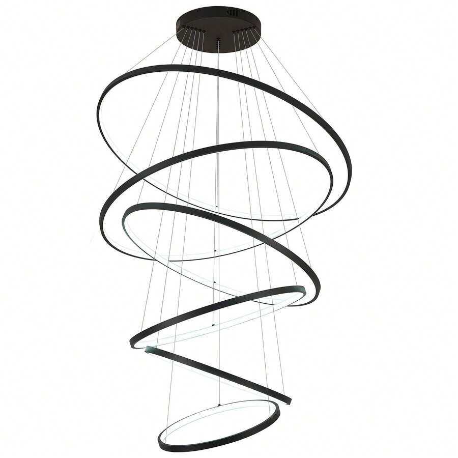 35'' Modern LED Chandelier 6 Ring Chandeliers Dimmable Foyer Chandelier For High Ceiling Large Chandelier For Living Room Entryway Staircase, 3000K-6000K